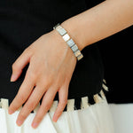Square Grey Mother - of - pearl & Baroque Pearl Beaded Bracelet - floysun