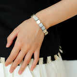 Square Grey Mother - of - pearl & Baroque Pearl Beaded Bracelet - floysun