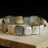 Square Grey Mother - of - pearl & Baroque Pearl Beaded Bracelet - floysun