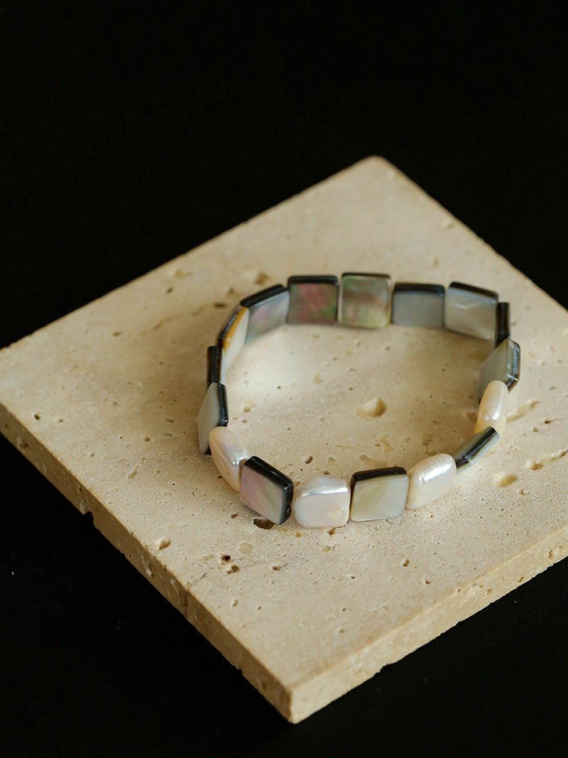 Square Grey Mother - of - pearl & Baroque Pearl Beaded Bracelet - floysun