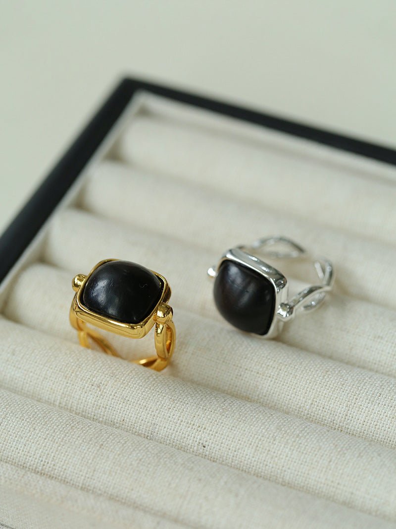 Square Open Black Ebony Wood Ring - floysun