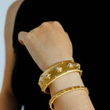Star - Embellished Wide Cuff Bracelet – Brushed Gold with Gold Stars - floysun