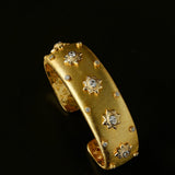 Star - Embellished Wide Cuff Bracelet – Brushed Gold with Gold Stars - floysun