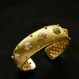 Star - Embellished Wide Cuff Bracelet – Brushed Gold with Gold Stars - floysun