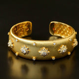 Star - Embellished Wide Cuff Bracelet – Brushed Gold with Gold Stars - floysun