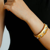 Star - Embellished Wide Cuff Bracelet – Brushed Gold with Silver Stars - floysun