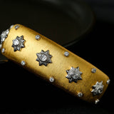 Star - Embellished Wide Cuff Bracelet – Brushed Gold with Silver Stars - floysun