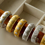 Star - Embellished Wide Cuff Bracelet – Brushed Gold with Silver Stars - floysun