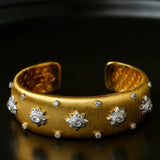 Star - Embellished Wide Cuff Bracelet – Brushed Gold with Silver Stars - floysun
