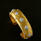 Star - Embellished Wide Cuff Bracelet – Brushed Gold with Silver Stars - floysun