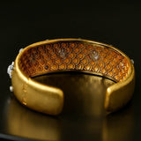 Star - Embellished Wide Cuff Bracelet – Brushed Gold with Silver Stars - floysun