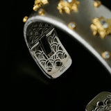 Star - Embellished Wide Cuff Bracelet – Brushed Silver with Gold Stars - floysun
