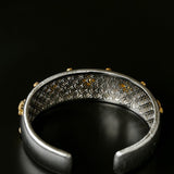 Star - Embellished Wide Cuff Bracelet – Brushed Silver with Gold Stars - floysun