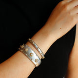 Star - Embellished Wide Cuff Bracelet – Brushed Silver with Gold Stars - floysun