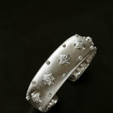 Star - Embellished Wide Cuff Bracelet – Brushed Silver with Silver Stars - floysun