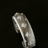 Star - Embellished Wide Cuff Bracelet – Brushed Silver with Silver Stars - floysun