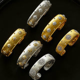 Star - Embellished Wide Cuff Bracelet – Brushed Silver with Silver Stars - floysun