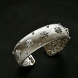 Star - Embellished Wide Cuff Bracelet – Brushed Silver with Silver Stars - floysun