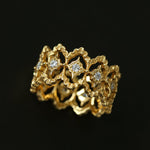 Sterling Silver Hollow Carved Lace Zircon Shiny Ring - Gold - floysun