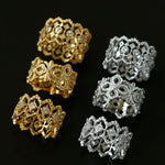 Sterling Silver Hollow Carved Lace Zircon Shiny Ring - Silver - floysun