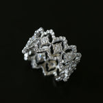 Sterling Silver Hollow Carved Lace Zircon Shiny Ring - Silver - floysun