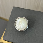 Sterling Silver Round White Mother - of - Pearl Statement Ring - floysun