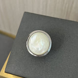 Sterling Silver Round White Mother - of - Pearl Statement Ring - floysun