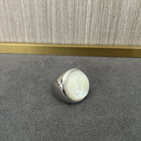 Sterling Silver Round White Mother - of - Pearl Statement Ring - floysun