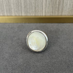 Sterling Silver Round White Mother - of - Pearl Statement Ring - floysun