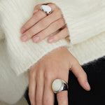 Sterling Silver Round White Mother - of - Pearl Statement Ring - floysun
