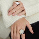 Sterling Silver Round White Mother - of - Pearl Statement Ring - floysun