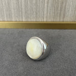 Sterling Silver Round White Mother - of - Pearl Statement Ring - floysun
