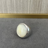 Sterling Silver Round White Mother - of - Pearl Statement Ring - floysun