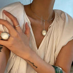 Sterling Silver Round White Mother - of - Pearl Statement Ring - floysun