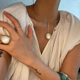 Sterling Silver Round White Mother - of - Pearl Statement Ring - floysun