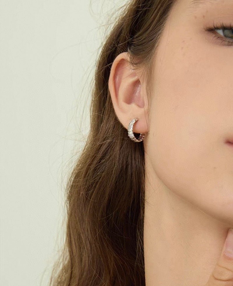 Sterling Silver Snake Chain Mini Hoops with Zircon - floysun