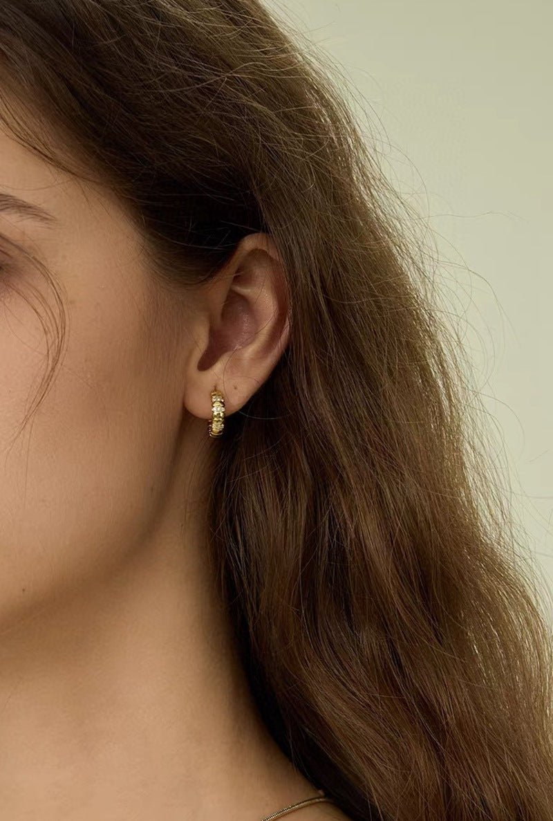 Sterling Silver Snake Chain Mini Hoops with Zircon - floysun