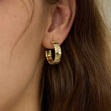 Sterling Silver Wide Snake Chain Hoop Earrings with Zircon - floysun