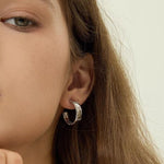 Sterling Silver Wide Snake Chain Hoop Earrings with Zircon - floysun