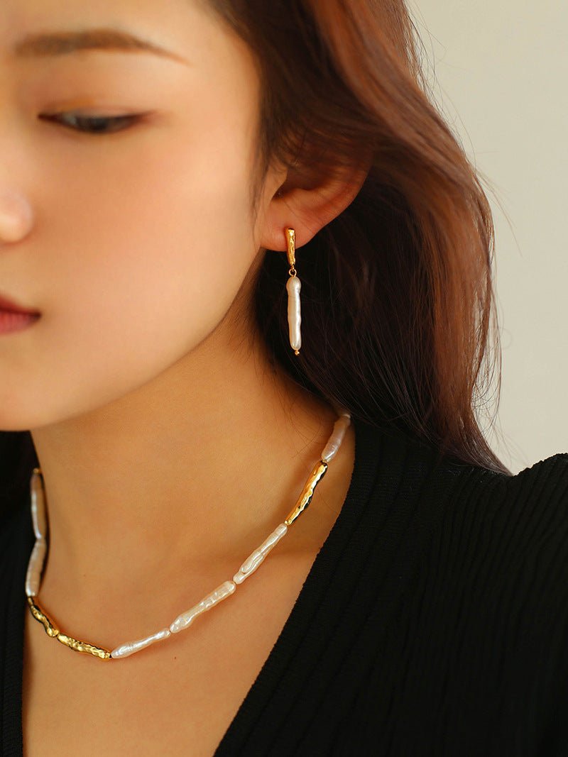 Streamer Toothpick Baroque Pearl Earrings - floysun