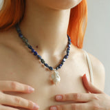 Stunning Lapis Lazuli Baroque Pearl Pendant Necklace - floysun