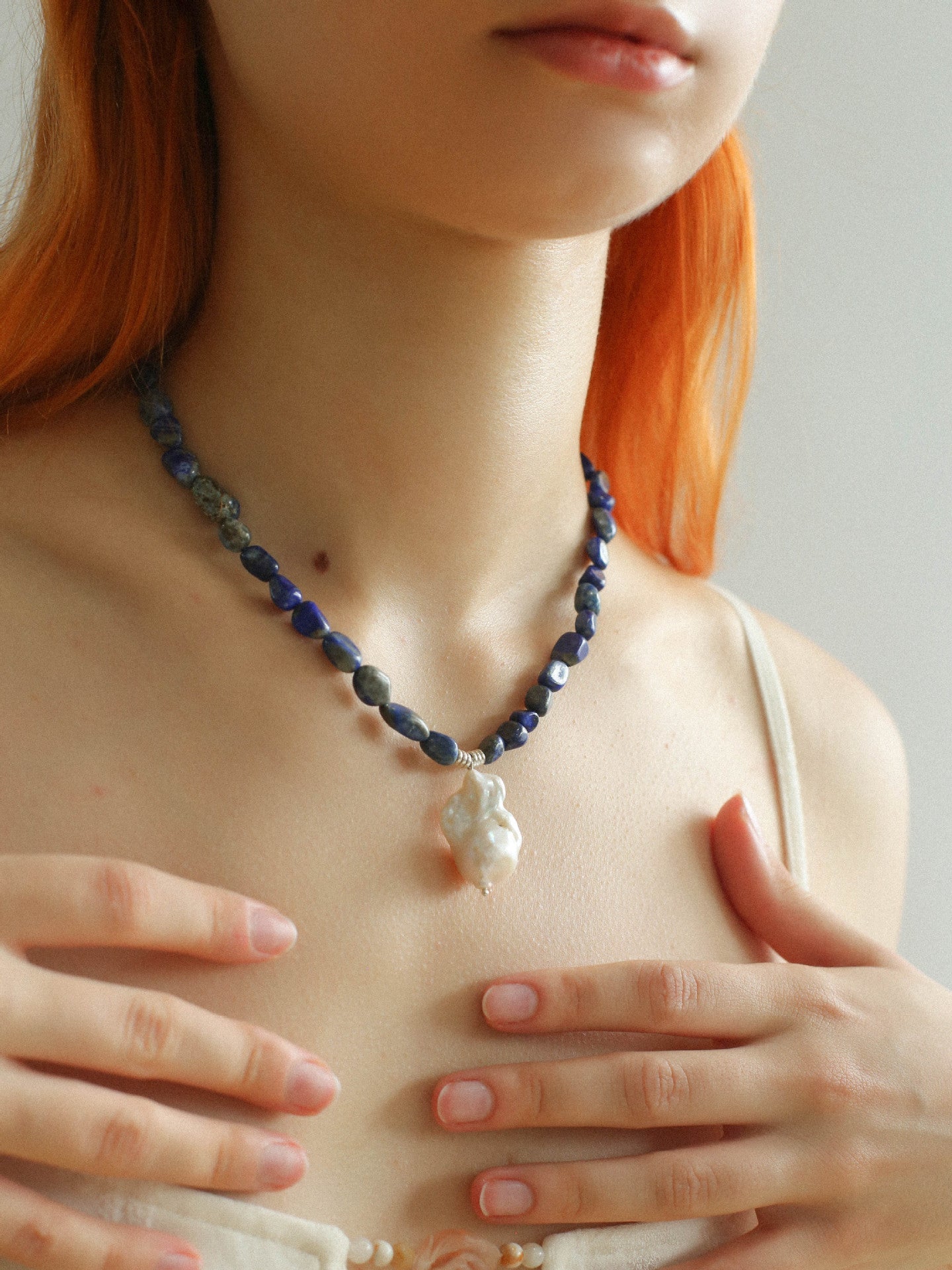 Stunning Lapis Lazuli Baroque Pearl Pendant Necklace - floysun