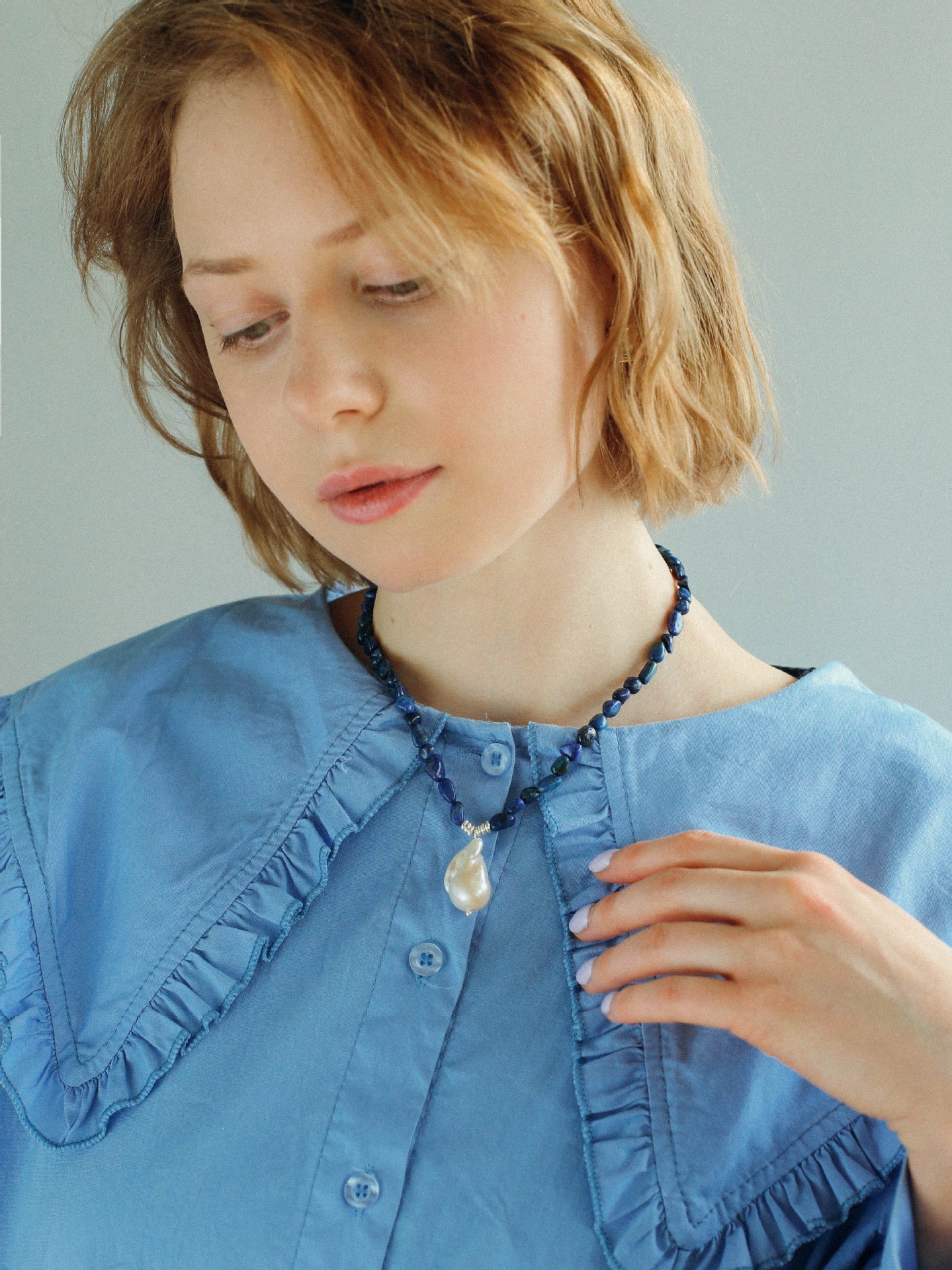 Stunning Lapis Lazuli Baroque Pearl Pendant Necklace - floysun