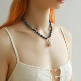 Stunning Lapis Lazuli Baroque Pearl Pendant Necklace - floysun
