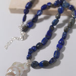 Stunning Lapis Lazuli Baroque Pearl Pendant Necklace - floysun