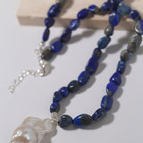Stunning Lapis Lazuli Baroque Pearl Pendant Necklace - floysun