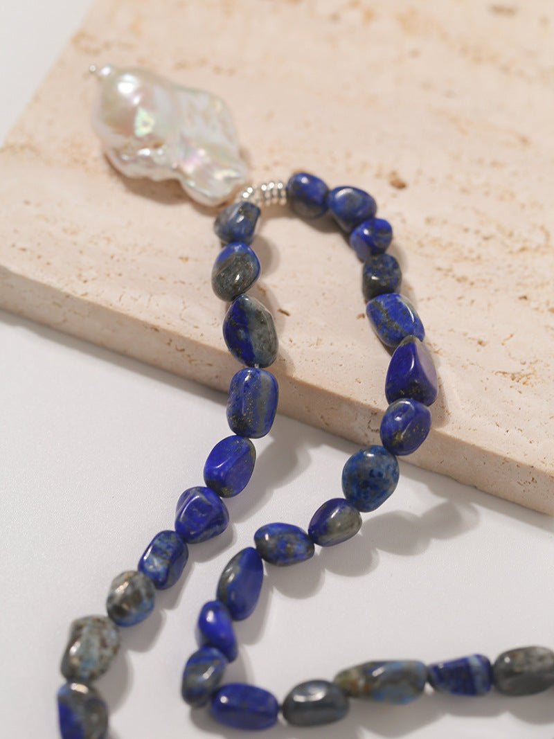 Stunning Lapis Lazuli Baroque Pearl Pendant Necklace - floysun