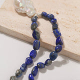 Stunning Lapis Lazuli Baroque Pearl Pendant Necklace - floysun