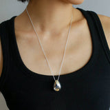 Stylish Large Water Drop Pendant Necklace - Sterling Silver