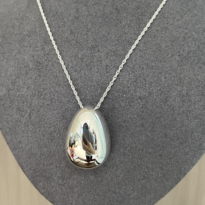 Stylish Large Water Drop Pendant Necklace - Sterling Silver - floysun